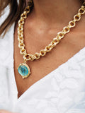 Aqua Venetian Glass Bee Intaglio Chain Necklace