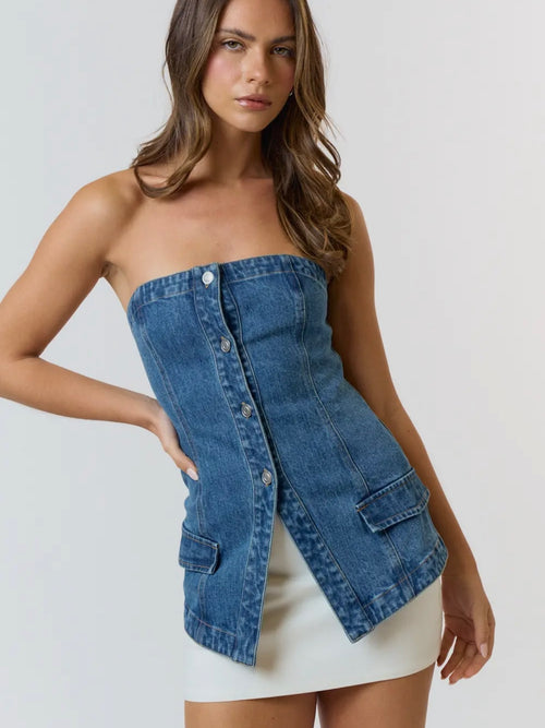 Button Up Buttercup Top in Denim