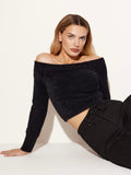 Plush Off Shoulder Long Sleeve in Black