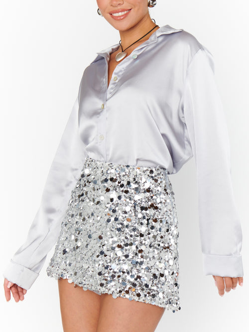 All Night Skort in Silver Metallic Sequins