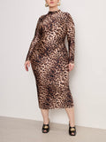 Satin Shine Midi Dress in Fierce Leopard