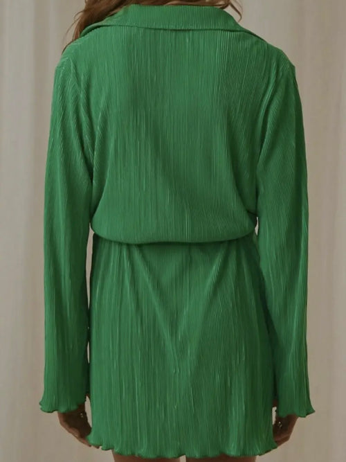 Suki Plisse Button Up Dress in Green