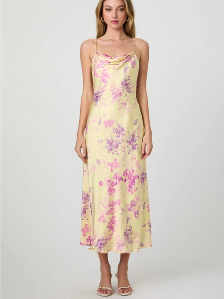 Elyria Oona Satin Midi Dress in Cornsilk Yellow