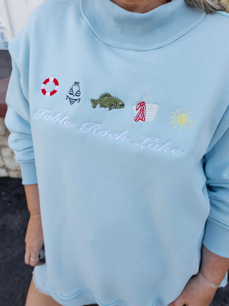 Custom Embroidered She's An Icon TRL Mock Neck in Light Blue