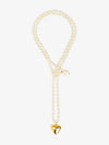 Puffed Heart Pearl Lariat Necklace in Pearl