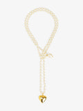 Puffed Heart Pearl Lariat Necklace in Pearl