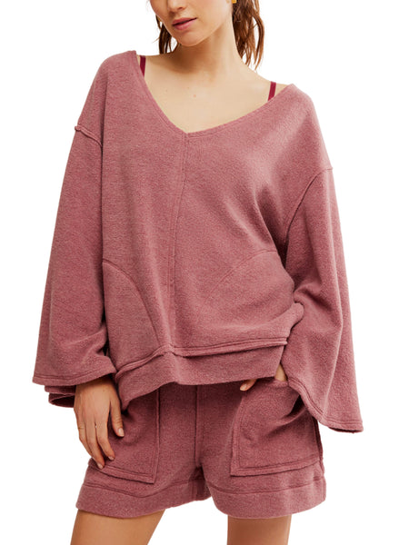 Pointelle Pullover in Mauve Rose