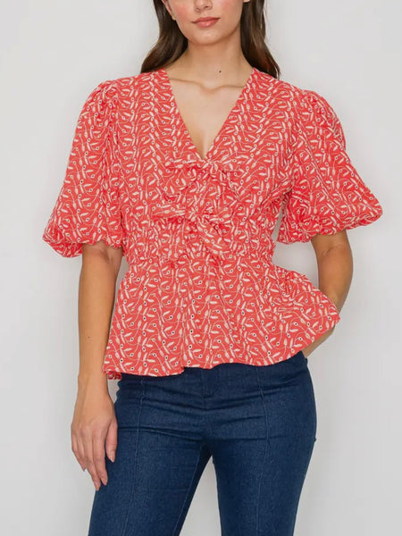 In A Cinch Eyelet Top in Coral