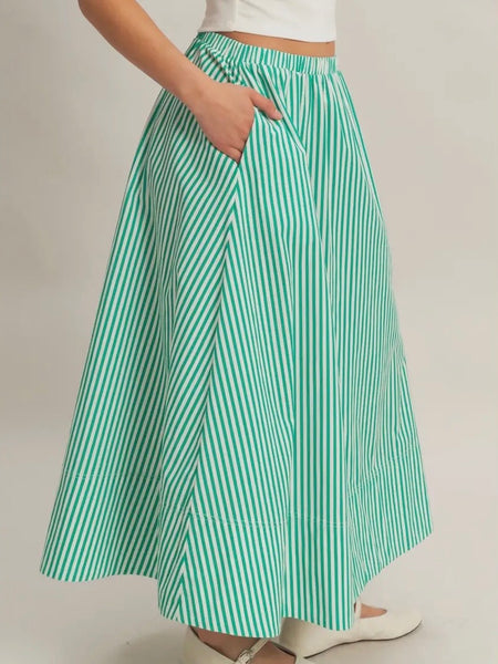 Stay Striped Maxi Skirt in Green