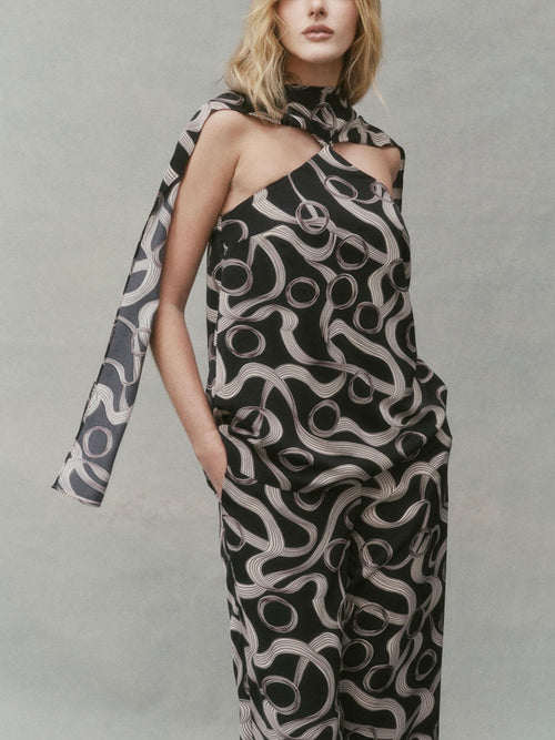 Hendrix Tunic Top in Black Beige