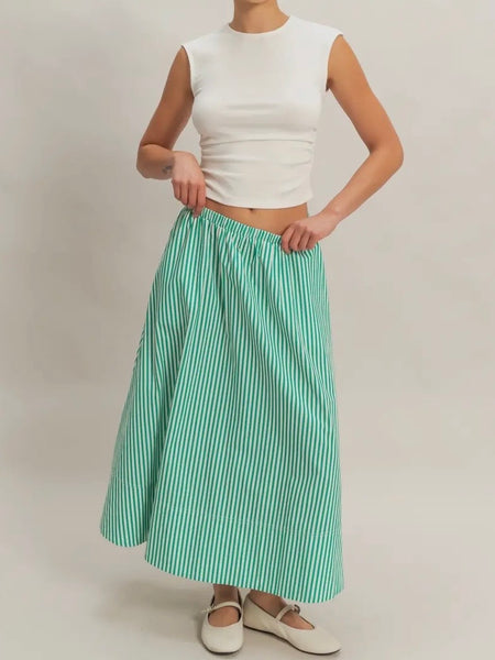 Stay Striped Maxi Skirt in Green