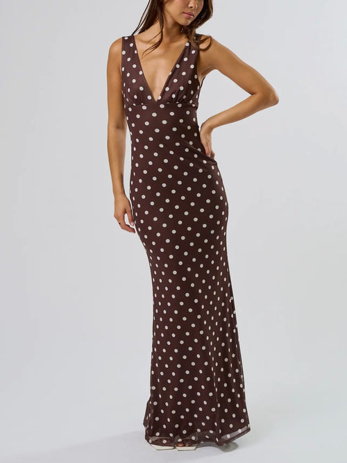 Doing Dots Maxi Dress in Brown