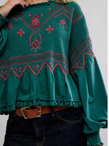 Holly Knit Top in Green Combo