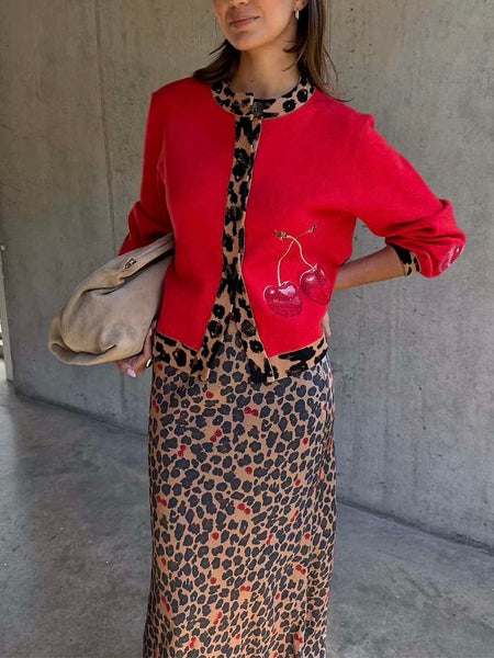 Cherry Holly Cardigan in Red