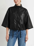 Vivianne Faux Leather Cape Jacket in Black