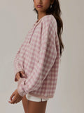 Get With Gingham Henley Sweater in Pink