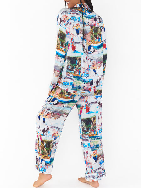 Classic PJ Set in Ski Postcard Silky