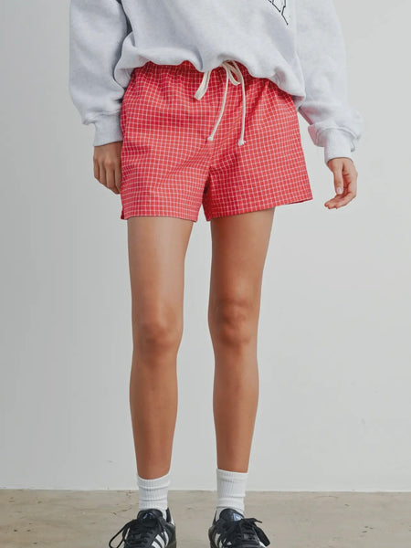 Tanner Trousers in Red Checkerboard Satin