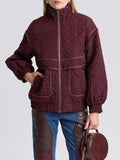 Quilted Funnel Neck Oversized Bomber in Plum