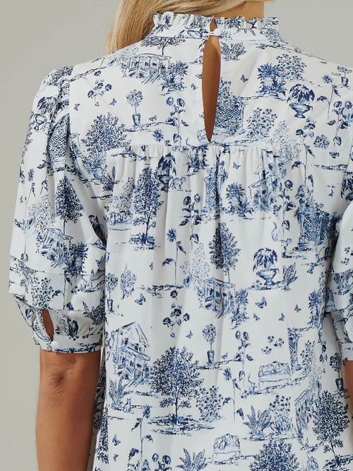 Renzo Toile Blouse in Blue