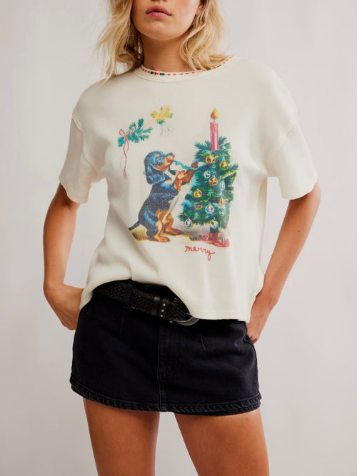Merry Meowy Tee in Ivory Combo