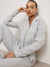 Brushed Fleece Zip Up Hoodie in Heather Grey