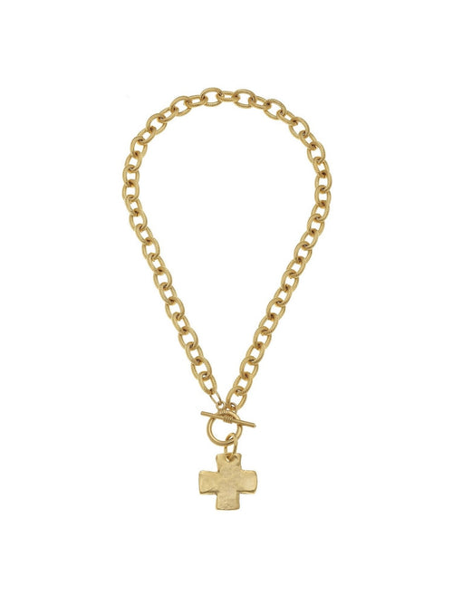 16" Handcast Gold Cross Front Toggle Necklace