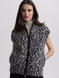 Sandy Zip Through Knit Gilet in Snow White Black Fleck