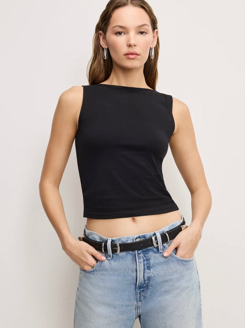 Super Stretch Boatneck Tank in Black