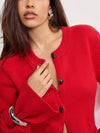 Button Front Knit Cardigan in Chili