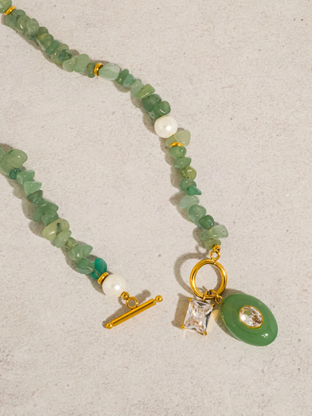 Cercey Stone Charm Necklace in Green