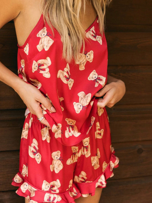 Lolo & Teresa PJ Set in Red Teddy Bear