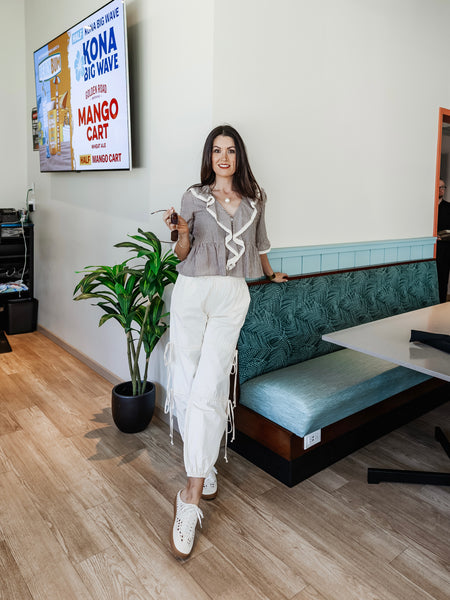 Tied To Side Joggers in White Melange