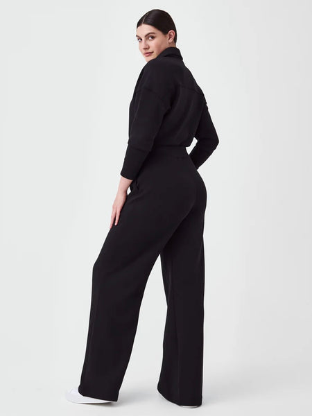 AirEssentials Long Sleeve Wide Leg Jumpsuit in Very Black