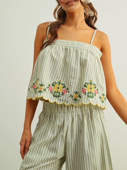 Positano Stripe Tank in Sage