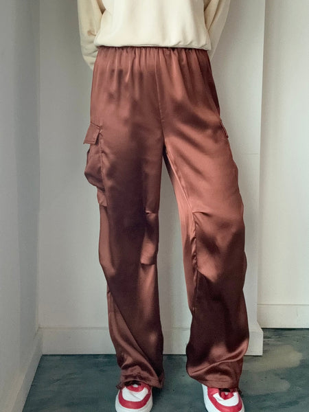 Tanner Trousers in Red Checkerboard Satin