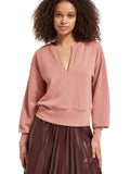 Open V-Neck Beaded Sweatshirt in Dusty Rose