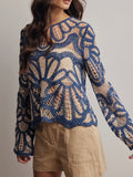 Floral Crochet Sweater in Blue