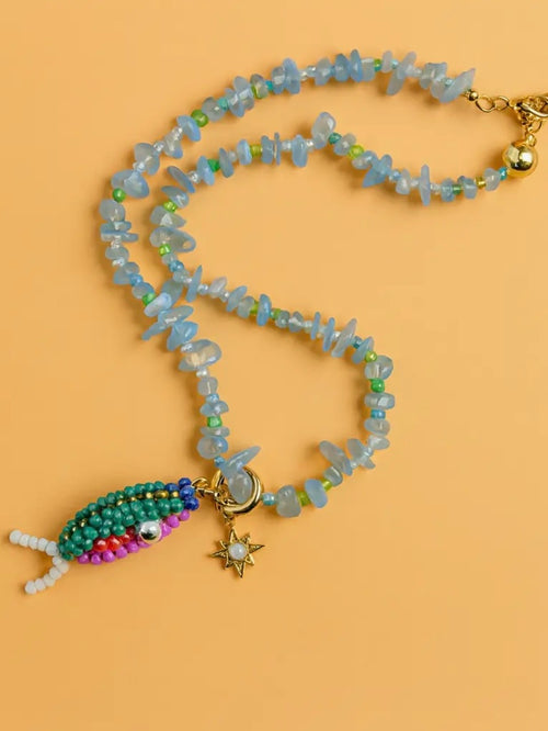 Anna Beaded Fish Necklace in Blue