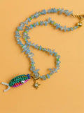 Anna Beaded Fish Necklace in Blue