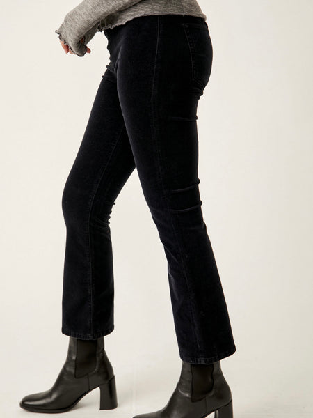 In My Feelings Velvet Crop Slim Flare Pants in Black