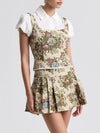 Floral Brocade Lace Trim Top in Taupe