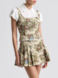 Floral Brocade Lace Trim Top in Taupe
