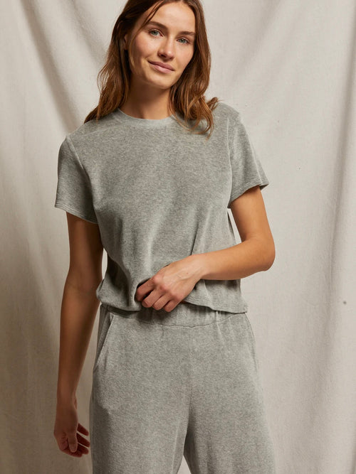 Clara Velour Tee in Heather Grey