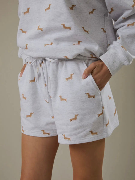 Stretched Out Shorts in Doggy Print Grey