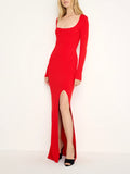 Virgo Rib Long Sleeve Gown in Grenadine