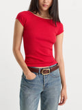 The Variegated Rib Top in Crimson Rose