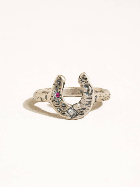 Sparrow Celestial Horseshoe Ring in Silver