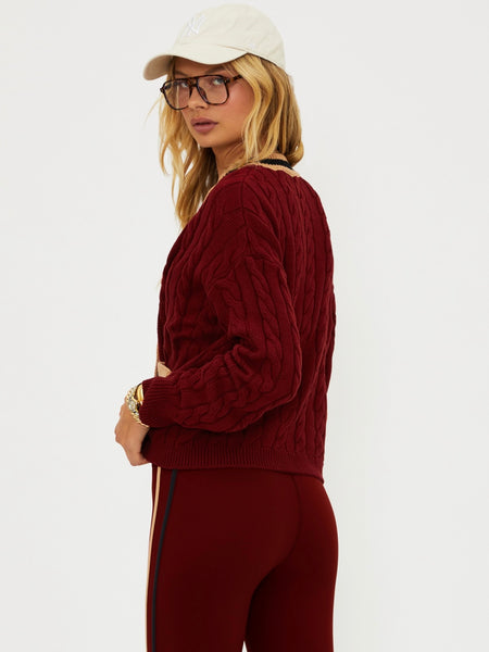Gene Cardigan in Maroon Merlot Colorblock