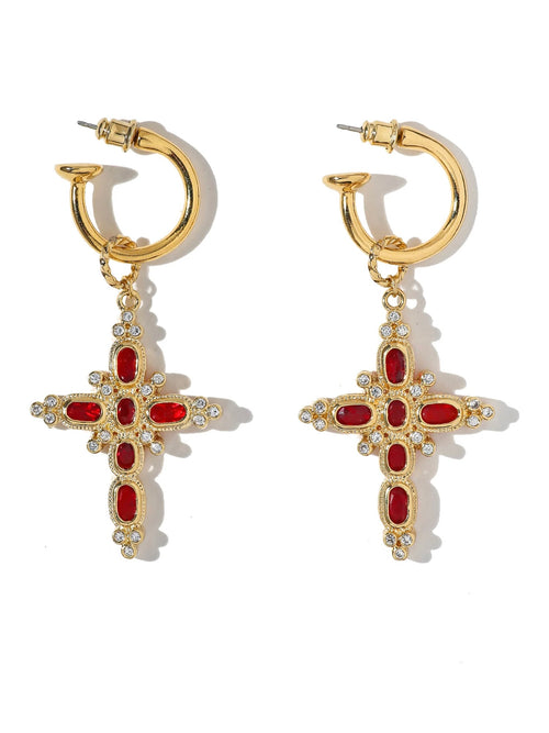 The Aalia Ruby Cross Earrings
